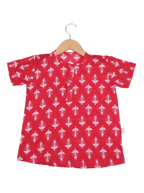 

SuperBottoms Unisex Kids Red & White Ethnic Motifs Printed Kurta