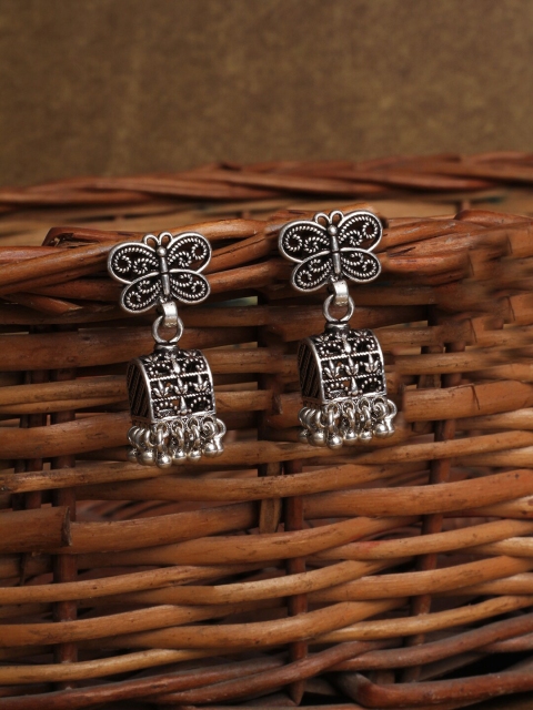 

SANGEETA BOOCHRA Silver-Toned Feather Shaped Jhumkas Earrings