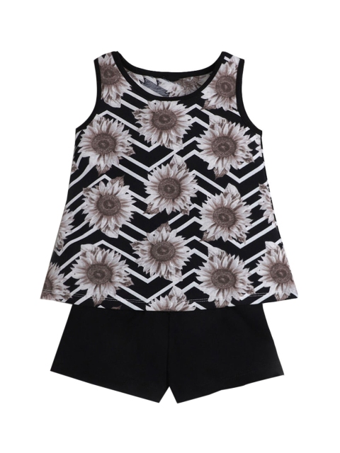 

Hopscotch Girls Black Printed Top with Shorts