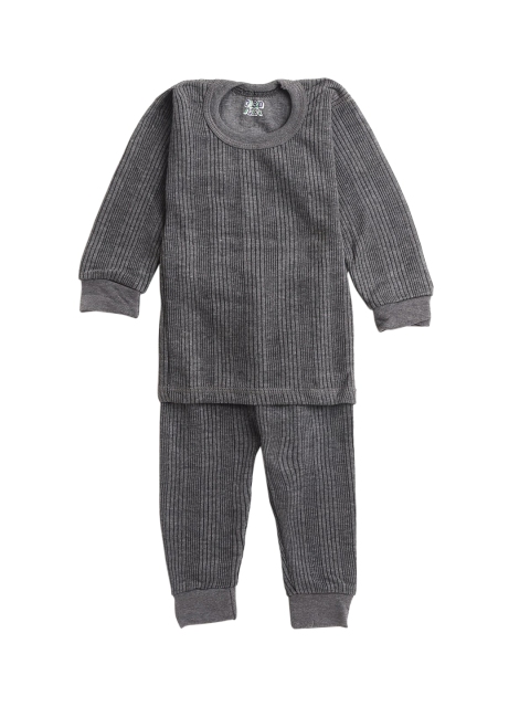 

Hopscotch Kids Grey Melange Striped Thermal Set