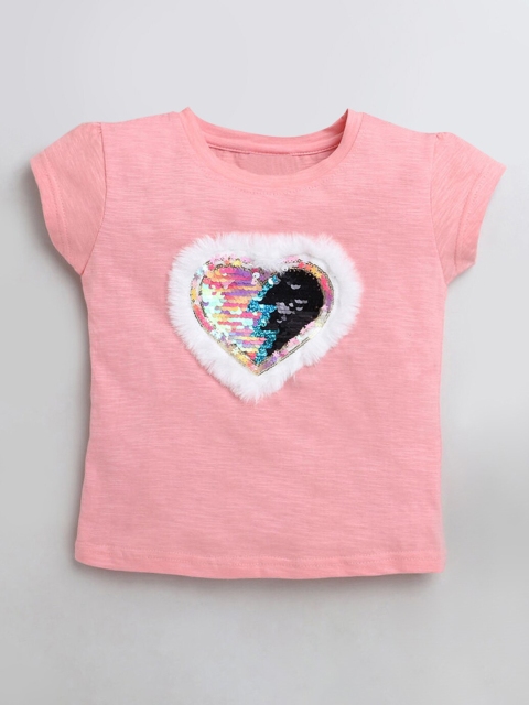 

Hopscotch Girls Pink Sequined Embellished Cotton T-shirt