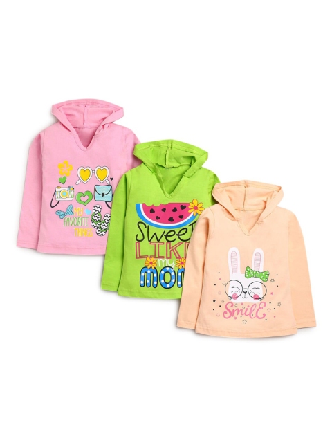 

Hopscotch Girls Pack of 3 Printed Hooded Cotton T-shirts, Peach