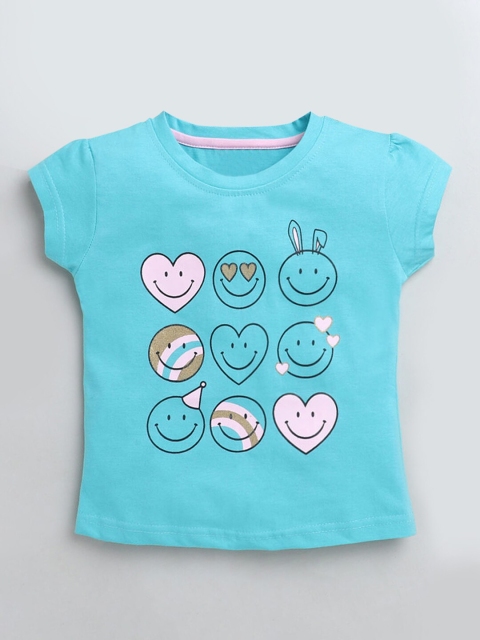 

Hopscotch Girls Blue Graphic Printed Cotton T-shirt