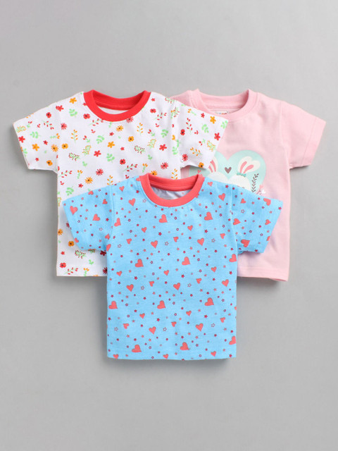 

Hopscotch Girls Set Of 3 Printed Cotton T-shirt, Pink