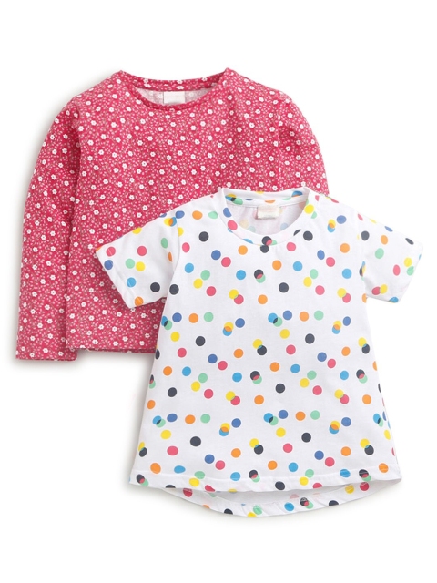

Hopscotch Girls Pink & White Pack of 2 Printed Cotton T-shirt