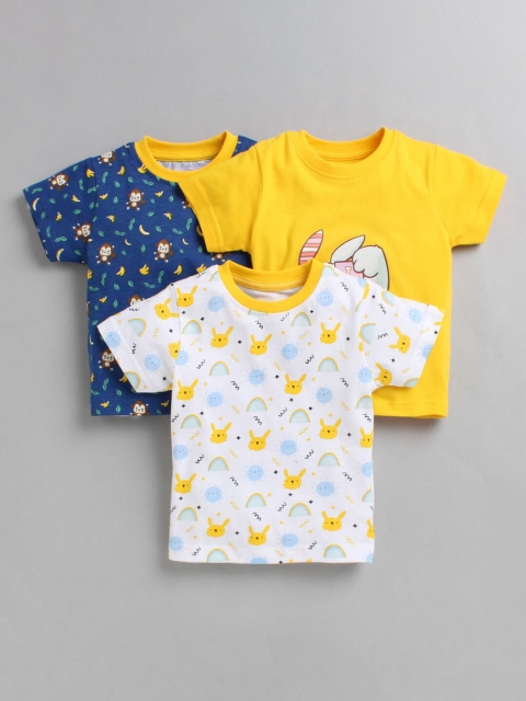 

Hopscotch Boys Yellow & Blue Pack of 3 Printed Cotton T-shirt