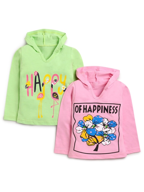 

Hopscotch Girls Multicoloured 2 Printed Extended Sleeves Applique T-shirt, Multi