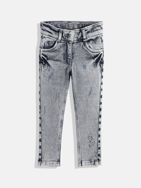 

kidoz Girls Grey Slim Fit Mildly Distressed Heavy Fade Stretchable Jeans
