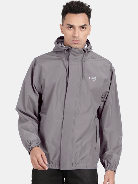 

t-base Men Grey Solid Ribstop Rain Jacket