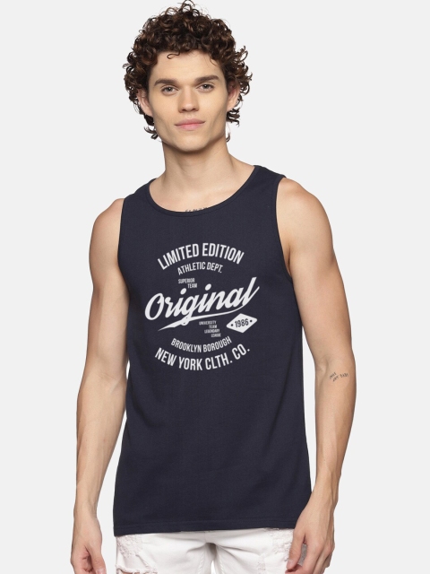 

MASH UNLIMITED Men Navy Blue & White Printed Cotton Tank Vest MUTS2252