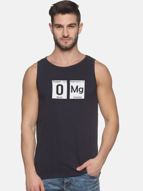 

MASH UNLIMITED Men Navy Blue & White Printed Cotton Innerwear Vests