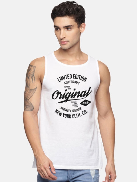 

MASH UNLIMITED Men White & Black Printed Cotton Tank Vest MUTS2253