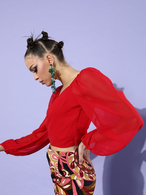 

The Vanca Red Sweetheart Neck Top