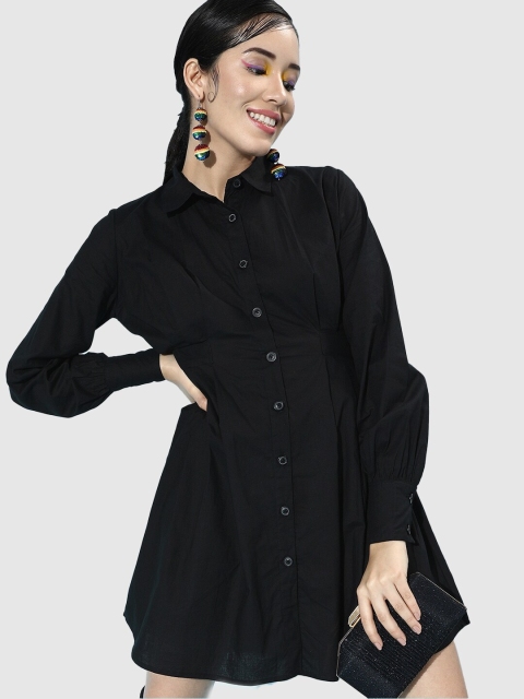 

The Vanca Black Cotton Shirt Dress