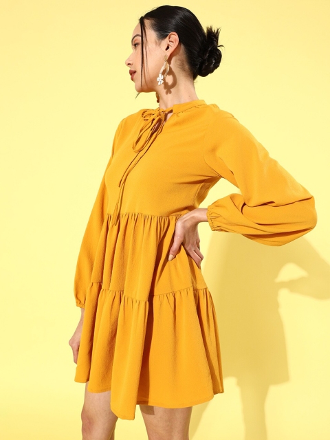 

The Vanca Yellow Tie-Up Neck Dress