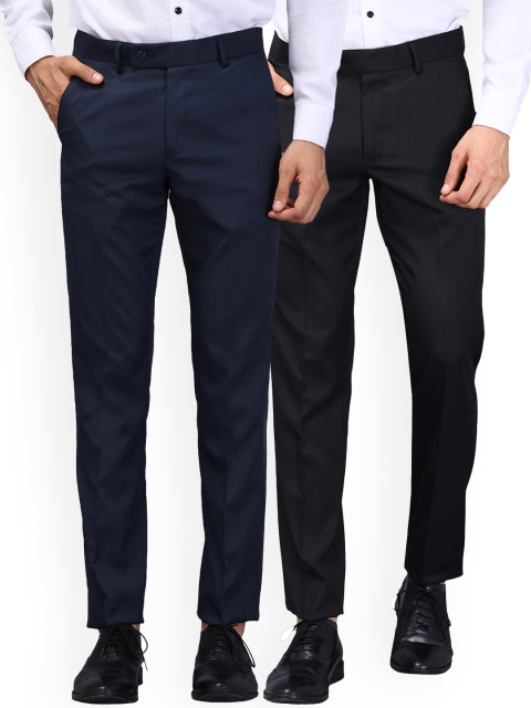 

Vandnam Fabrics Men Black Smart Slim Fit Trousers