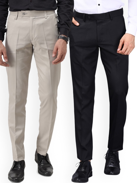 

Vandnam Fabrics Men Black Smart Slim Fit Trousers