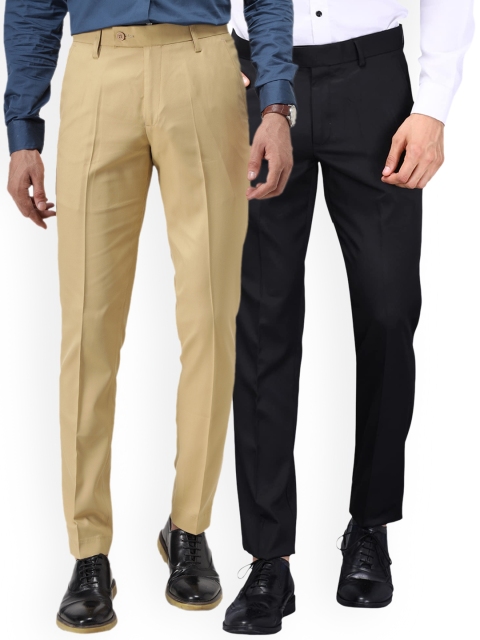 

Vandnam Fabrics Men Black Smart Slim Fit Trousers