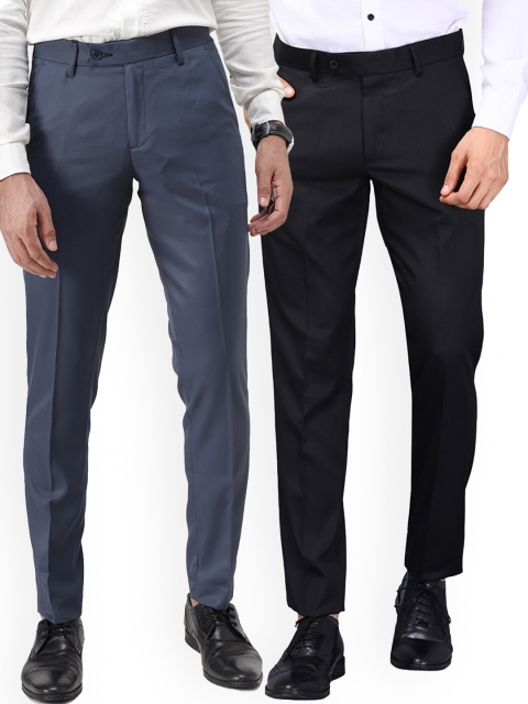 

Vandnam Fabrics Men Black Smart Slim Fit Trousers