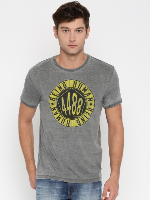 

Being Human Clothing Men Charcoal Printed Round Neck T-shirt