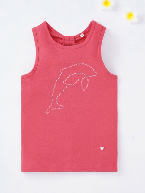 

Ed-a-Mamma Girls Red Printed V-Neck Applique T-shirt