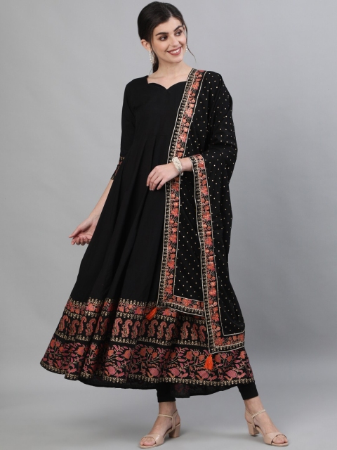 

KIMAYRA Women Black Ethnic Motifs Printed Anarkali Kurta