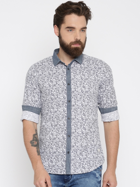 

Being Human Men White & Blue Slim Fit Printed Casual Shirt