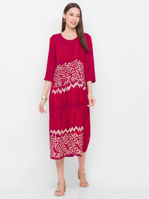 

ZOLA Maroon Ethnic Motifs Midi Dress