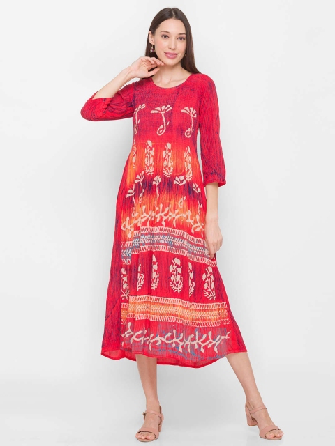 

ZOLA Orange Ethnic Motifs A-Line Midi Dress