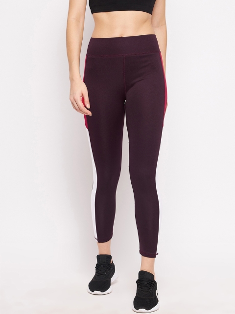 

Bitterlime Women Maroon Colourblocked Ankle Length Training Tights