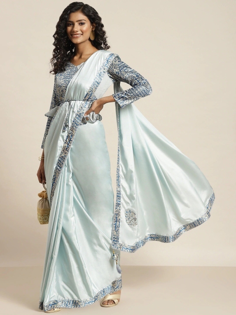 

all about you Blue & Grey Beads and Stones Georgette Saree