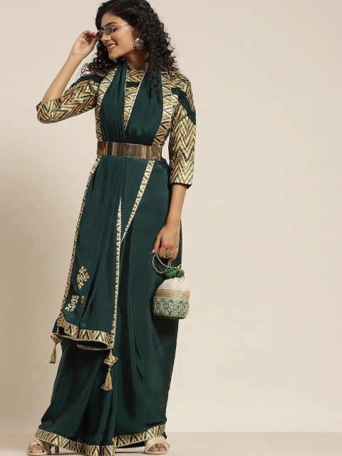 

all about you Green & Brown Satin Saree