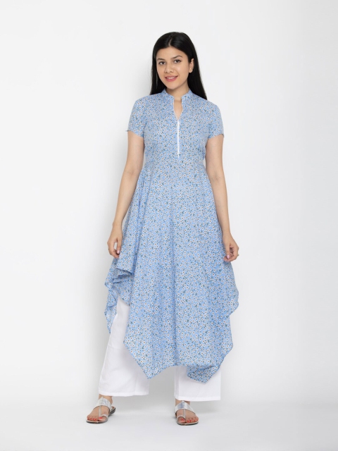 

EZIS FASHION Blue & lilac marble Floral Crepe Maxi Dress