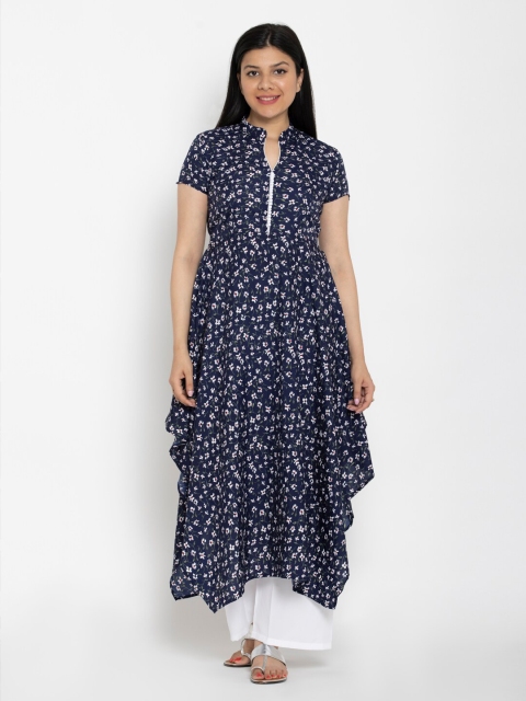 

EZIS FASHION Navy Blue Floral Crepe Maxi Dress