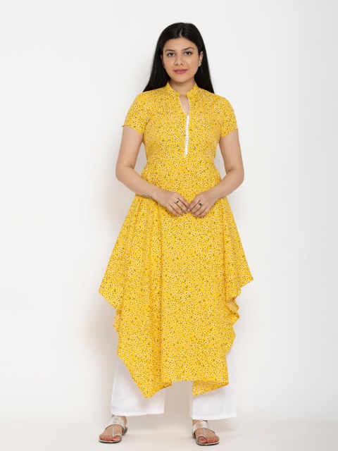 

EZIS FASHION Yellow Floral Crepe Maxi Dress