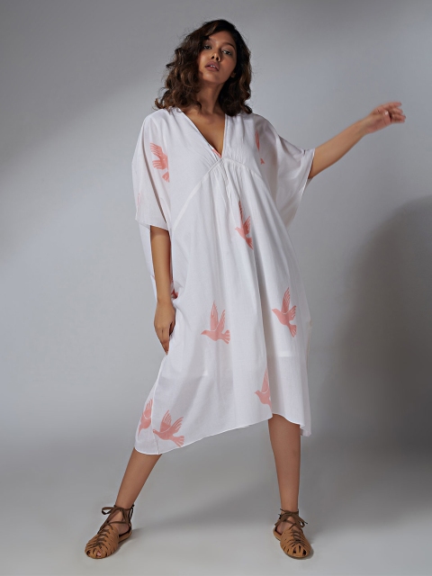 

the kaatn trail Yellow Floral Organic Cotton A-Line Midi Dress