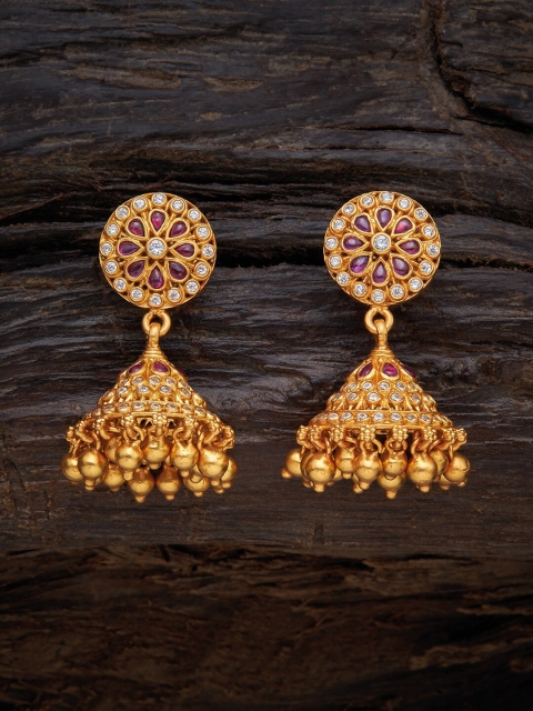 

Kushal's Fashion Jewellery Red Dome Shaped Jhumkas Earrings