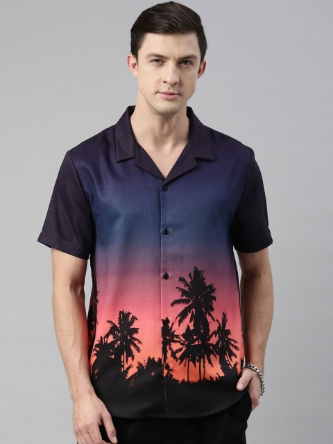 

Breakbounce Men Navy Blue Floral Printed Casual Shirt