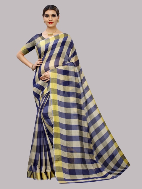 

Fashionuma Blue & Yellow Checked Silk Cotton Saree