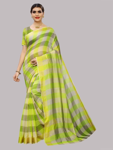

Fashionuma Yellow & Green Checked Silk Cotton Saree