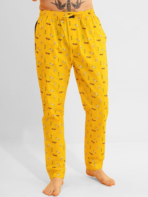 

Snitch Men Yellow Printed Pure Cotton Lounge Pant