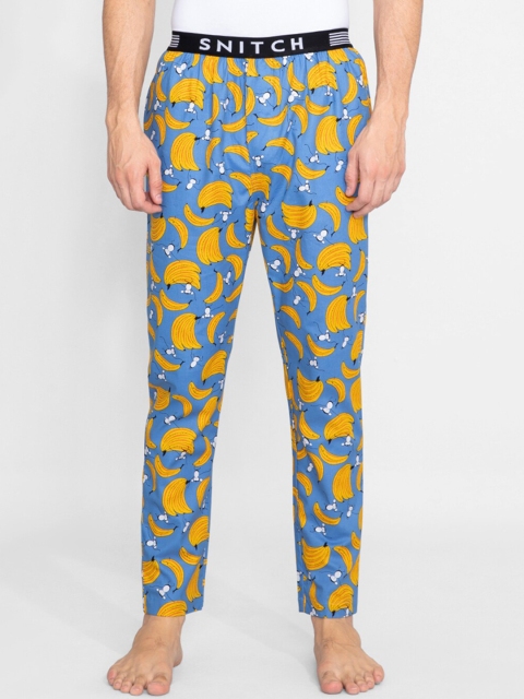 

Snitch Men Blue & Yellow Printed Cotton Lounge Pants