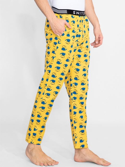 

Snitch Men Yellow Printed Pure Cotton Lounge Pant