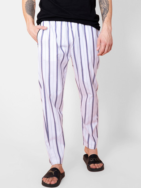

Snitch Men White Striped Cotton Lounge Pants