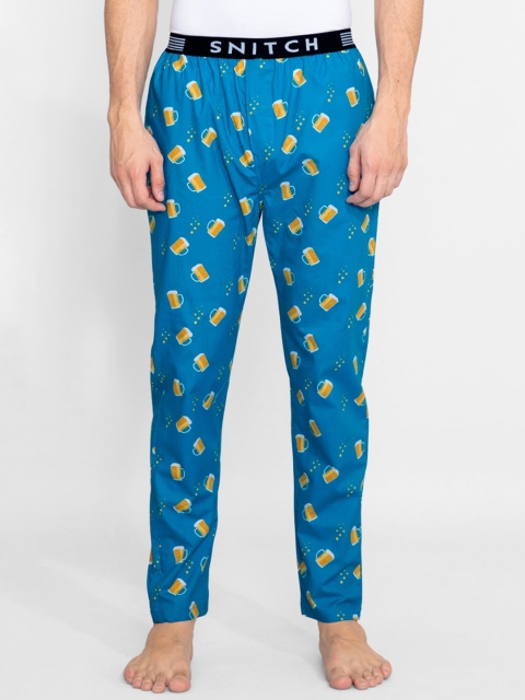 

Snitch Men Blue Printed Cotton Lounge Pants