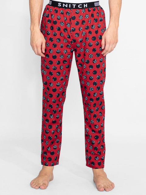 

Snitch Men Red Printed Cotton Lounge Pants