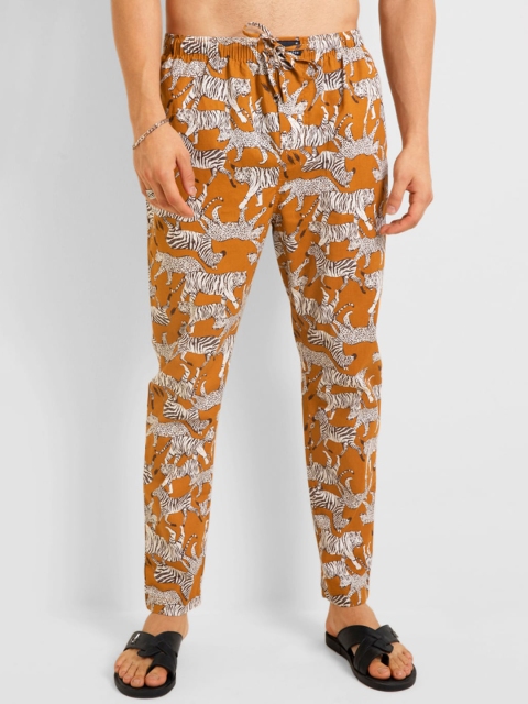 

Snitch Men Mustard Yellow Printed Cotton Lounge Pants