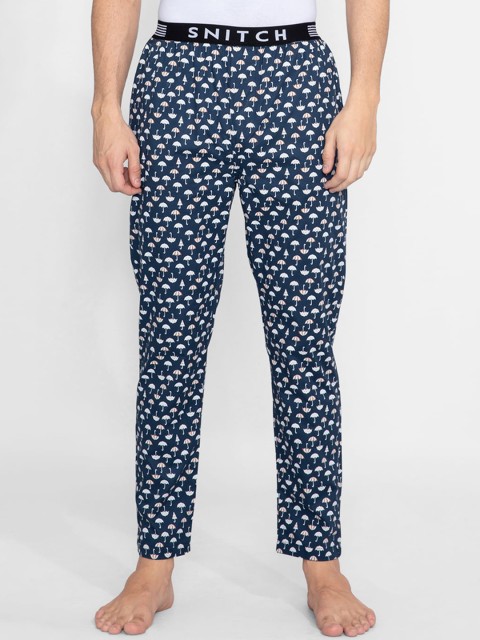 

Snitch Men Blue & White Printed Cotton Lounge Pants