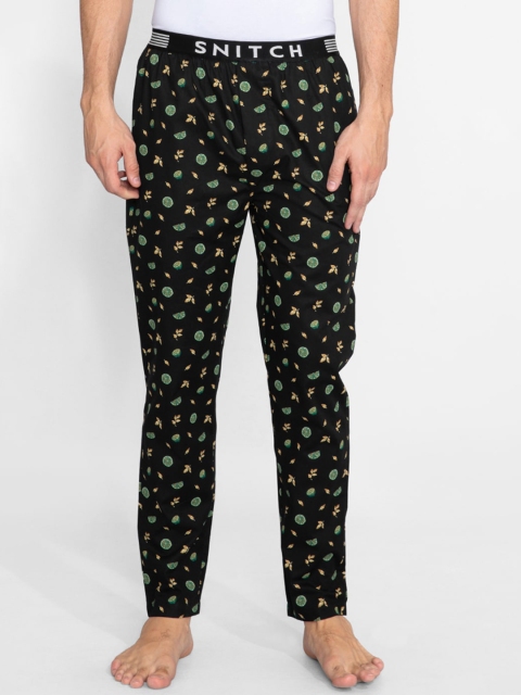 

Snitch Men Black & Green Printed Cotton Lounge Pants