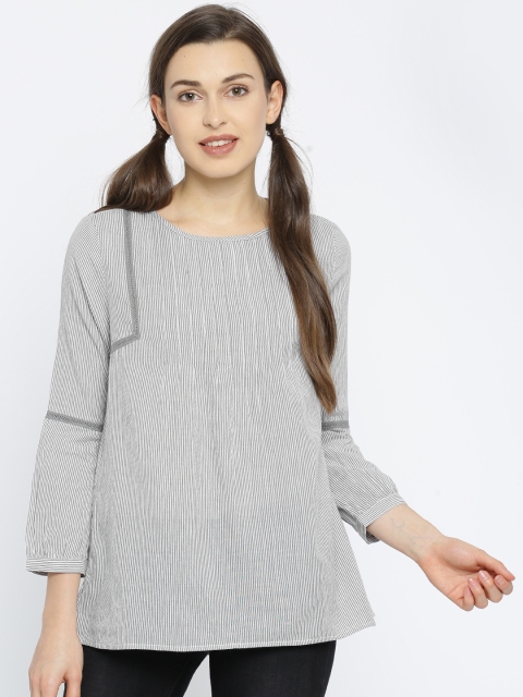 

Vero Moda Women White & Grey Striped Pure Cotton Top, Off white